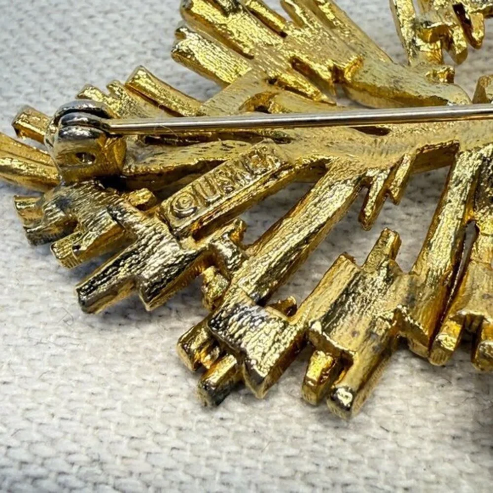 Lisner Vintage Leaf Brooch‎ Gold-Tone Retro Mid-Century MCM Signed Statement